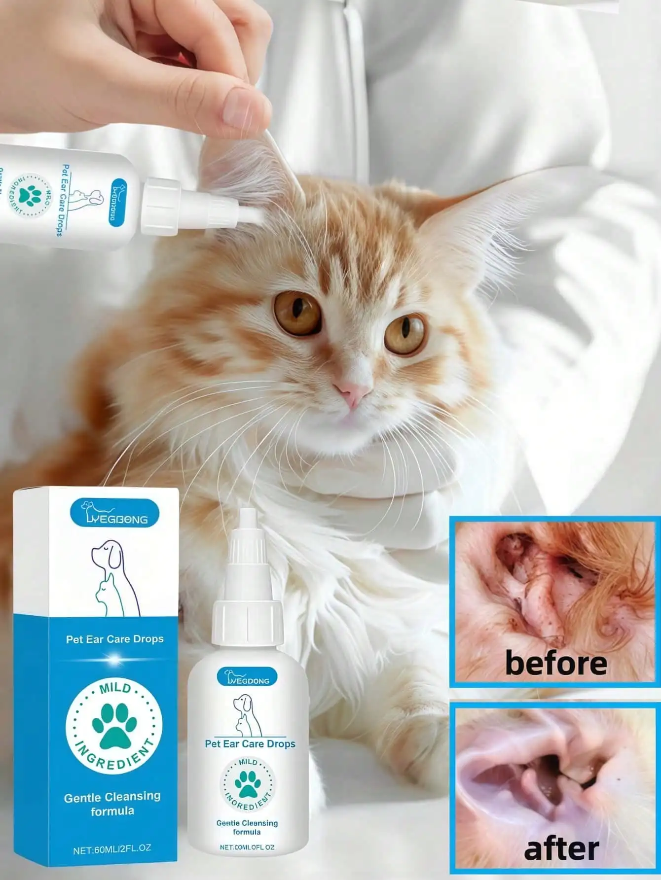 

1pc 60ml Pet Ear Care Drops, Suitable For Cleaning, Deodorizing, And Caring For Dog And Cat Ears