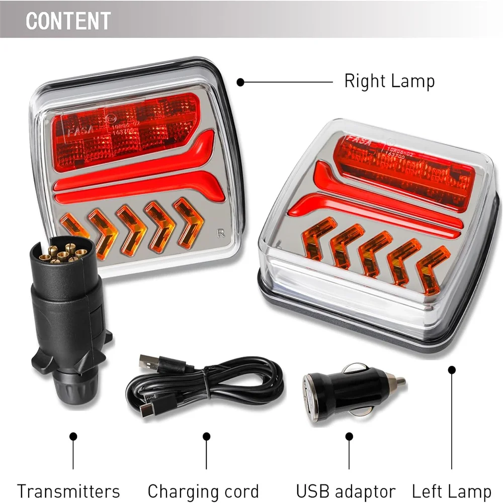 12V Wireless Magnetic LED Tail light Signal Brake Light ECE EMC Approved Cable-Free Truck Rear Lamp for Trailer Lorry Caravan