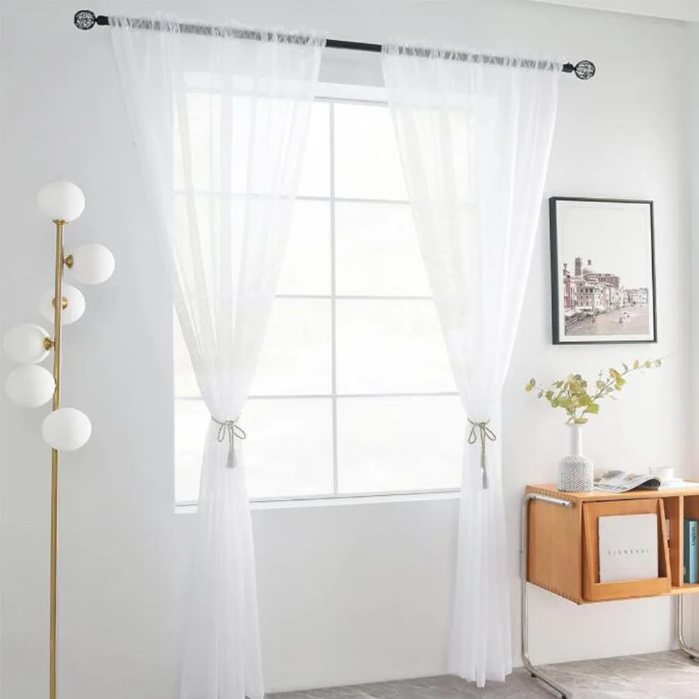 Customied White Sheer Curtains , Sheer White Curtains Light Filtering Rod Pocket Window Sheer Curtain