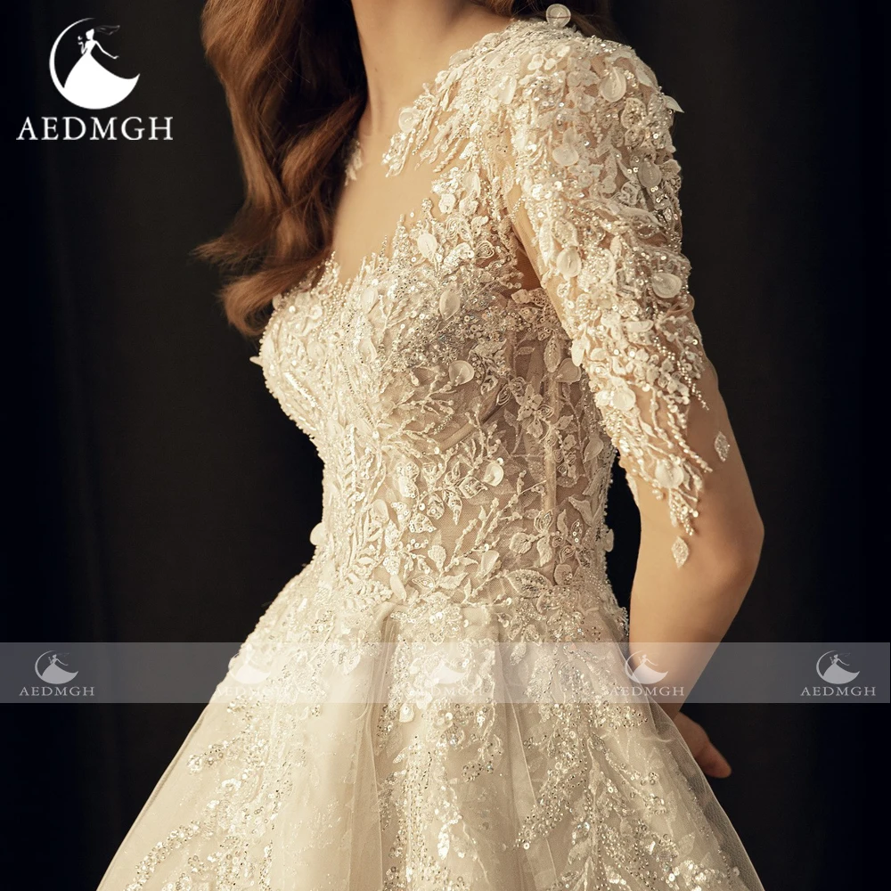 Aedmgh A-Line ชุดเจ้าหญิง Sweetheart แขนยาว Vestido De Novia งดงามลูกไม้ Appliques CUSTOM Made ชุดเจ้าสาว