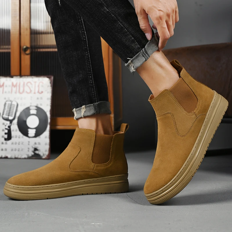 High Quality Suede Leather Boots Daily Platform Ankle Boots Outdoor Casual Comfortable Soft-soled Men\'s Motorcycle Chelsea Boots