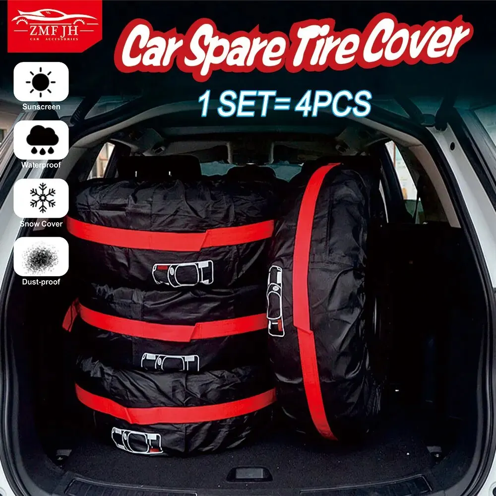 AD Universal 4Pcs Spare Tire Cover Case Polyester Car Tyre Storage Bags Automobile Tyre Accessories Auto Vehicle Wheel Protector