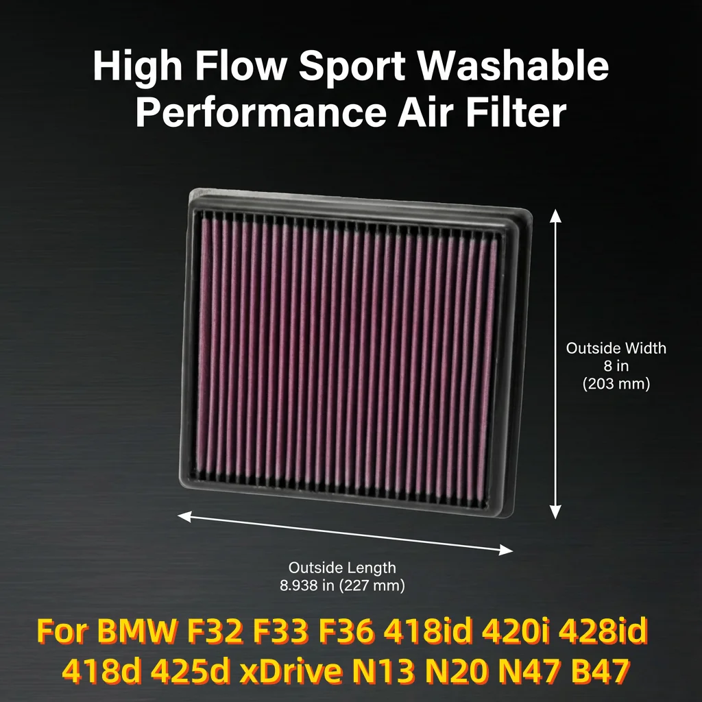 For BMW F32 F33 F36 418id 420i 428id 418d 425d XDrive N13 N20 N47 B47 High Flow Sport Washable Performance Air Filter 33-2990