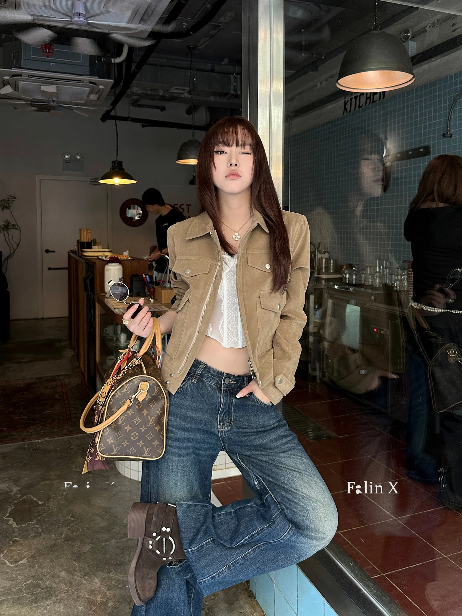 

Женская замшевая куртка Falin X: повседневная, свободного кроя, осенне-зимняя, с отстегивающимся воротником на молнии, без капюшона, для ежедневной носки