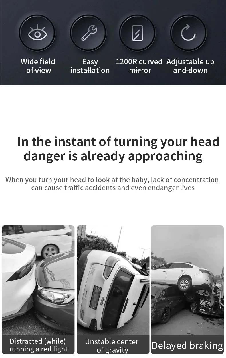 Weitwinkel-Toter-Winkel-Hilfsspiegel, Ultraklarer Baby-Beobachtungsspiegel, Universeller Auto-Innenraum-Sicherheitsmonitor für Kleinkinder – Detail 2