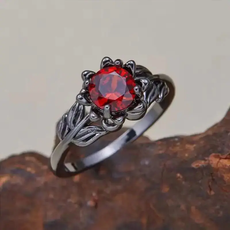 Autumn and Winter New Style Black Color Flower Stone Rings Women Charm Fashion Jewelry Accessory Rose Ring Party Gift Wholesale