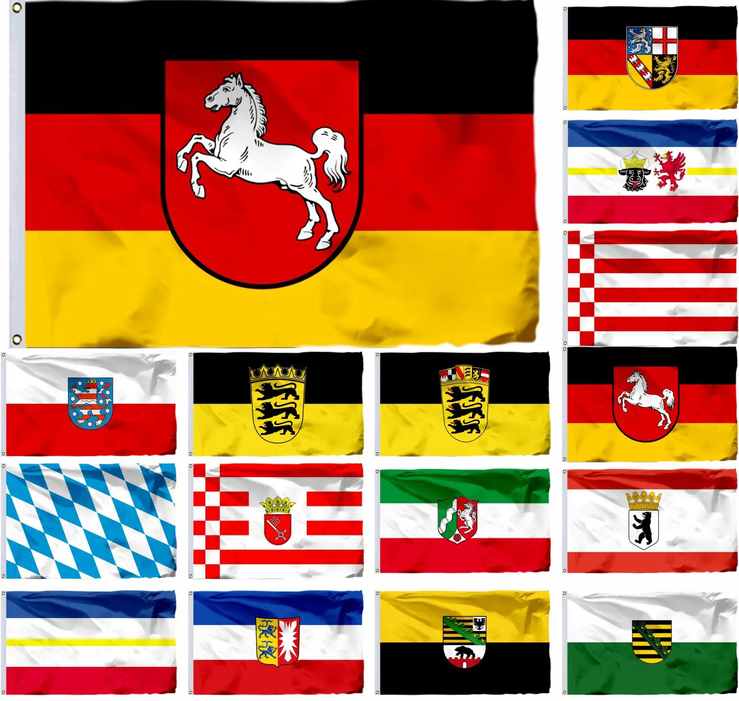 German Flag of the German, 16 State, Lower Saxony, Holstein, 90x150cm, 3x5ft,21x14cm 2x3ft