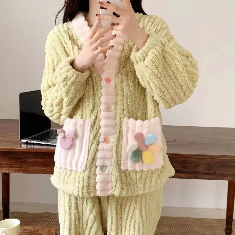 

Женский кардиган, радужная пижама, осень-зима, повседневная домашняя одежда с v-образным вырезом и длинными рукавами, утепленная теплая милая ночная рубашка с подсолнухом