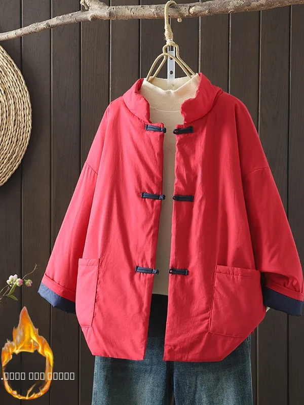 

Свободный крой, льняная хлопковая куртка, женское новое зимнее пальто в китайском стиле с пуговицами в стиле дзен, корейское пальто для поездок на работу, Fas...