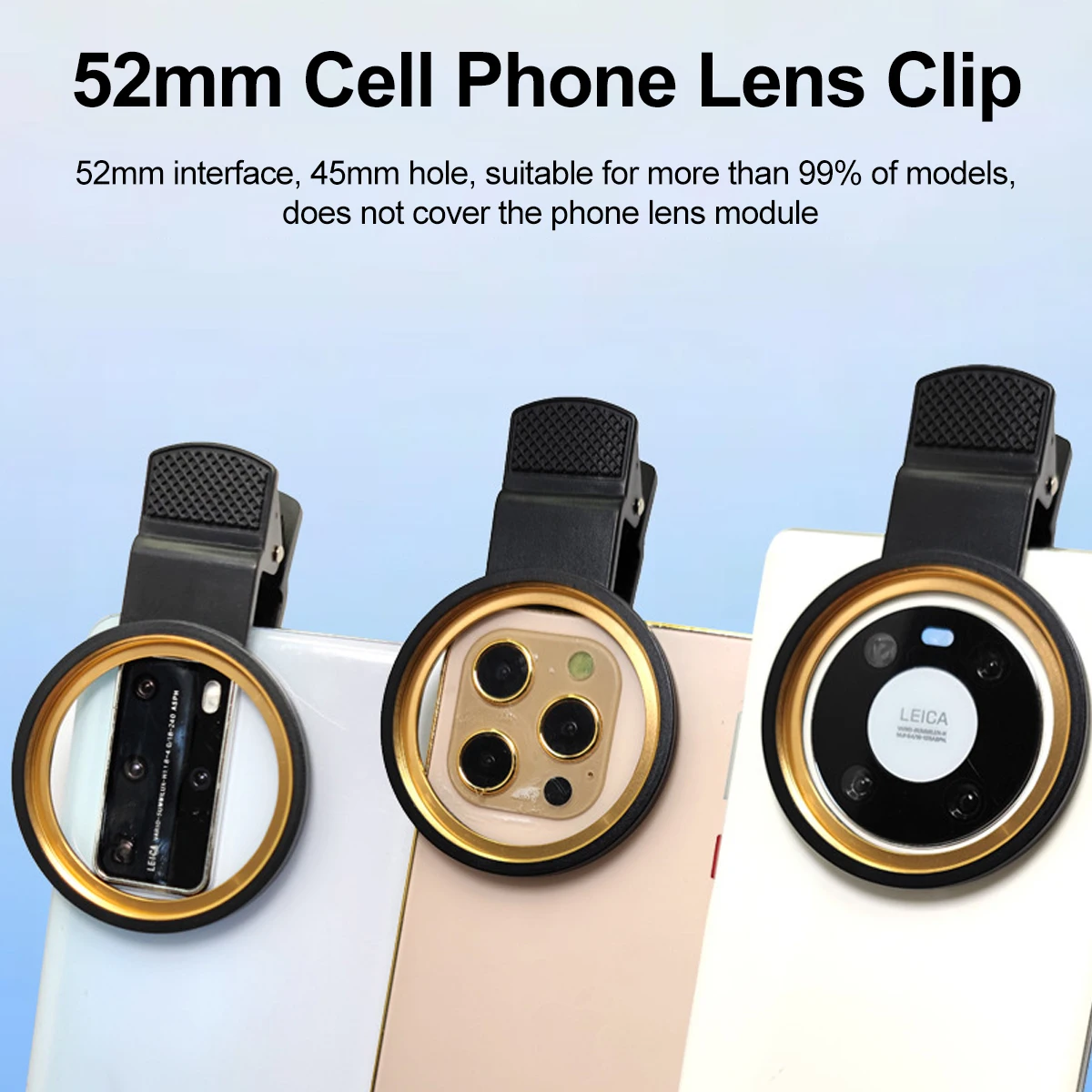 52mm Universal Portable Thread Clip for Cell Phone Camera Assistant Lens and Effects Filters for iPhone 16 15 14 Pro Max Samsung