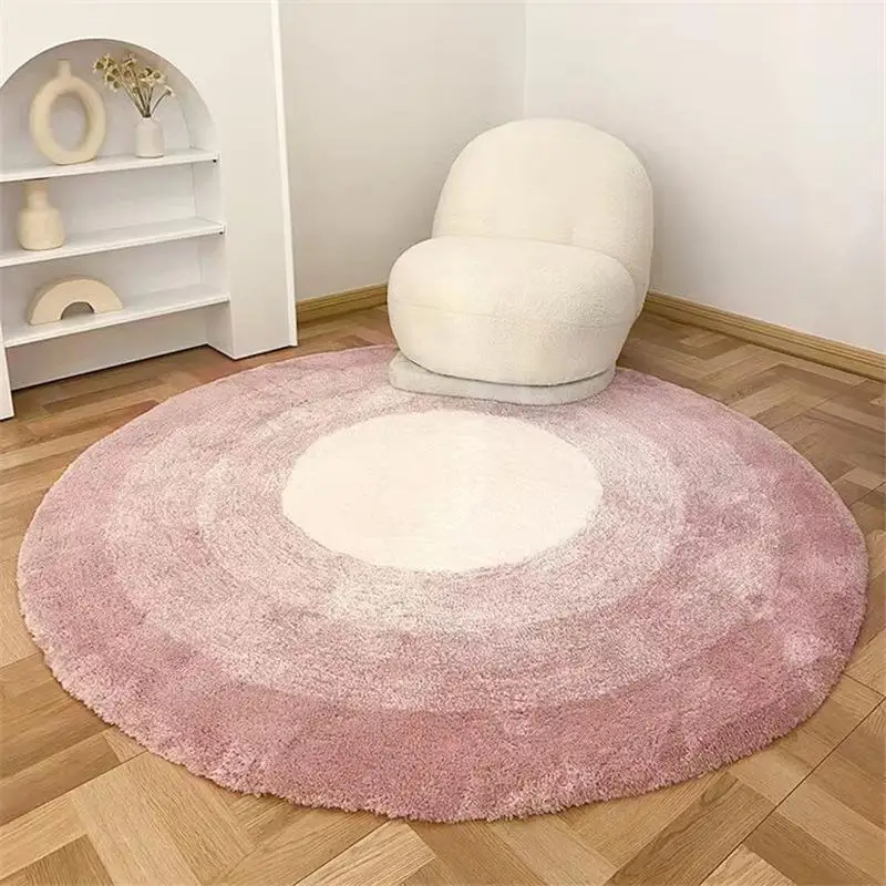 

3D Round Living Room Floor Cushion Small Carpet Shaggy Soft Cushion Bedroom Mirror Bedside Carpet Imitation Cashmere