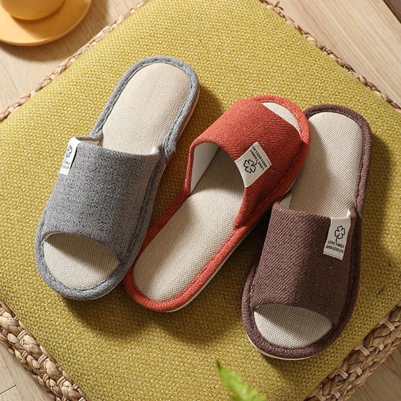 

Домашние льняные тапочки для женщин, весенне-осенние удобные шлепанцы на плоской подошве для спальни, женские нескользящие домашние тапочки на мягкой подошве