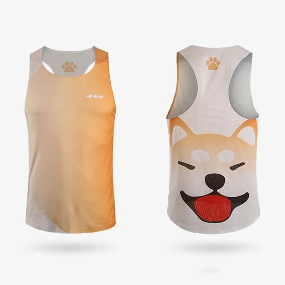 Men Vest Mesh Sports Running Gym Training Sleeveless Tops Breathable Mesh Quick-Drying Cute Shiba Inu Vest Summer Men\'s Clothes