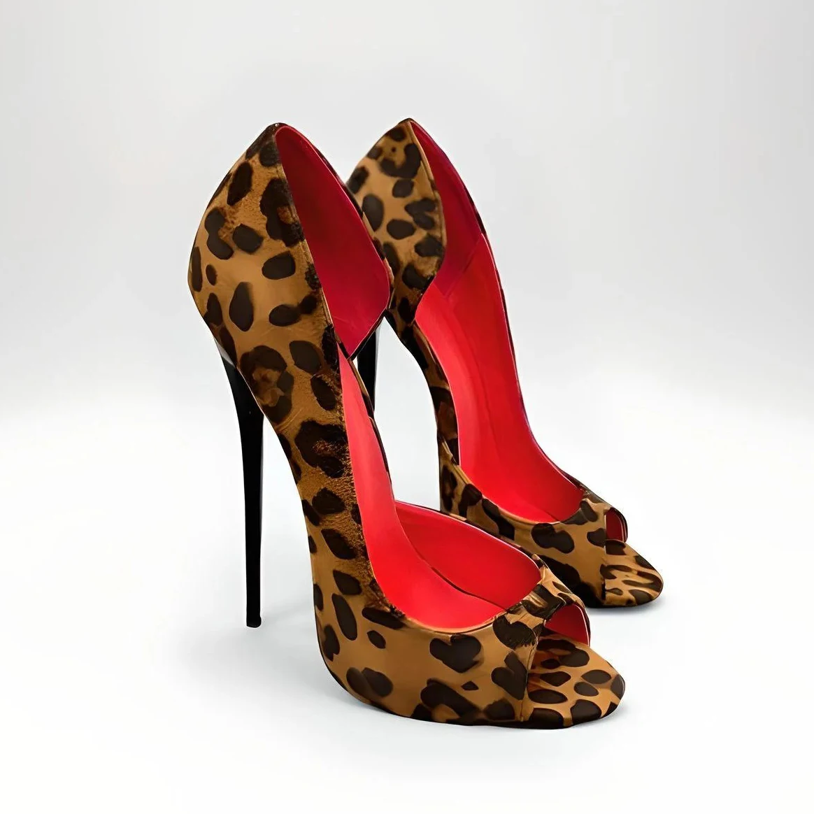 

Leopard Print High Heels Pumps Peep Toe Slip on Stilettos Heels Sexy Women Shoes for Party Club Night out Plus Size Custom Color