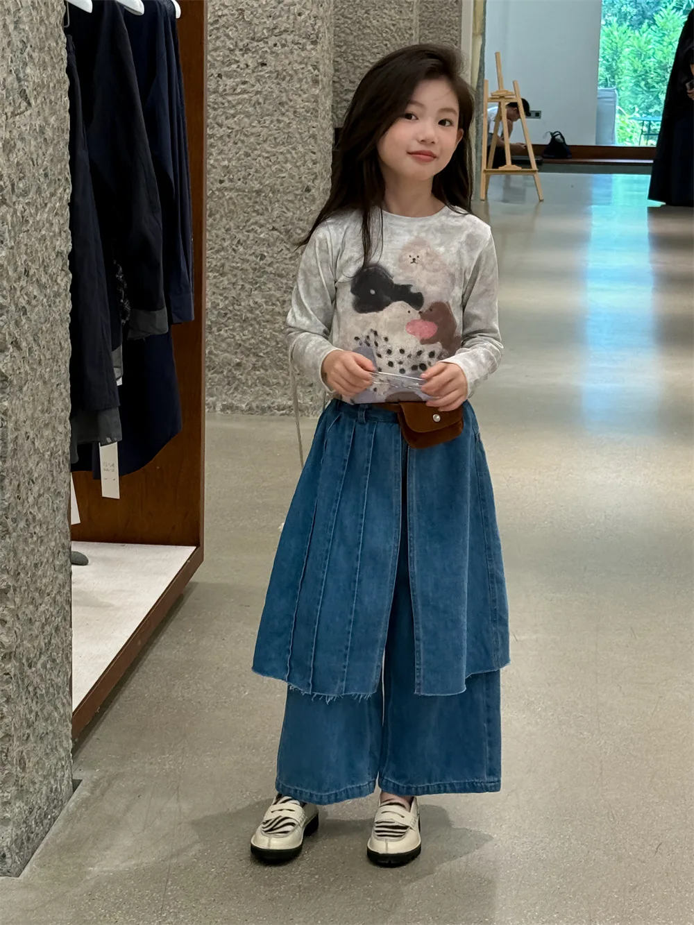 Girls Jeans 2025 Autumn Spring New Korean Fashionable Fake Two-Piece Denim Pants for Big Kids Solid Color All-match Trousers