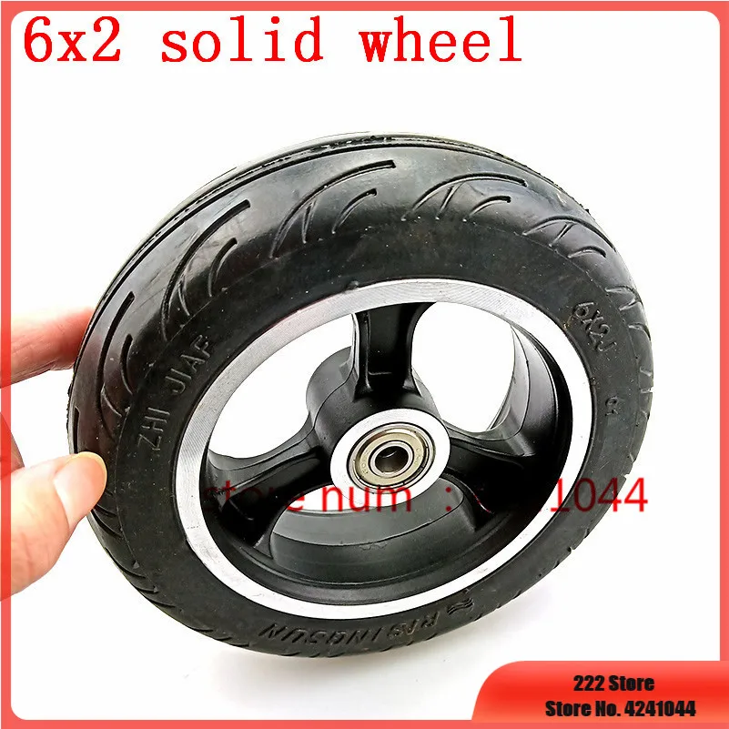 6 Inch Electric Scooter Wheel 6x2  With Air Tire Solid  Metal Hub 608 /628 Bearings 8/10mm Axle Hole Trolley Cart