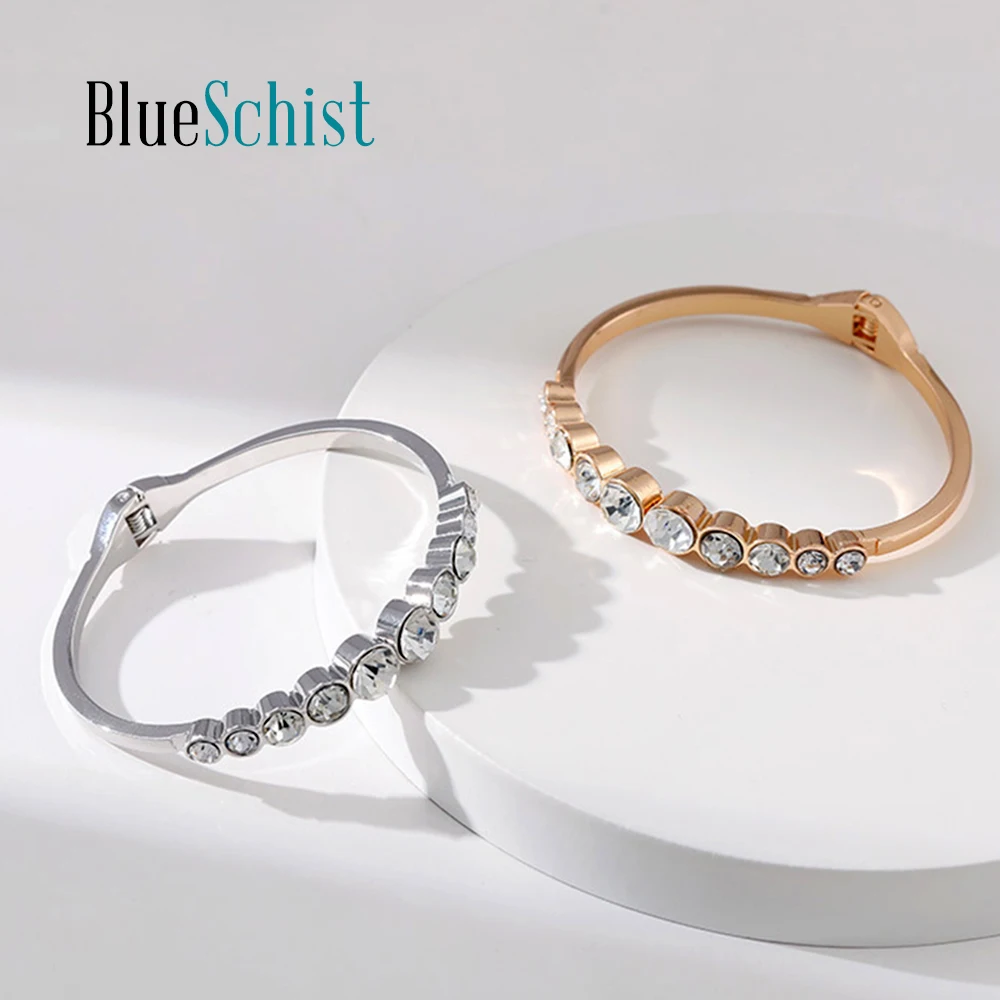 New Arrival Exquisite Rhinestones Women's Bangle Minimalist Gold Color Statement Bracelets Girls Fashion Jewelry Lady's Accesory