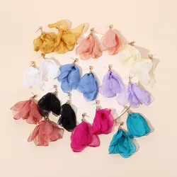 Fashion Metal Head Fabric Floral Dangle Earrings for Women