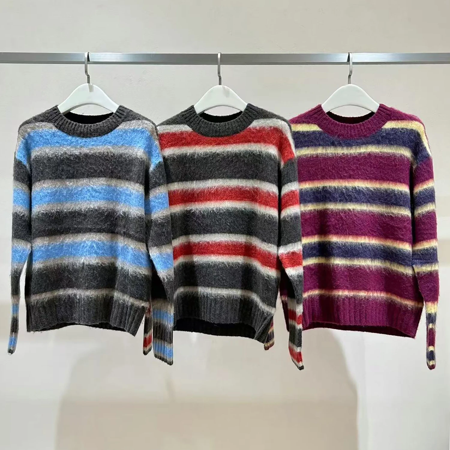 

Loose Fit Striped Knitwear Lazy Sle Versatile Casual Women's Long Sve Sweater Winter New Arrival Comfortable Knitted Top