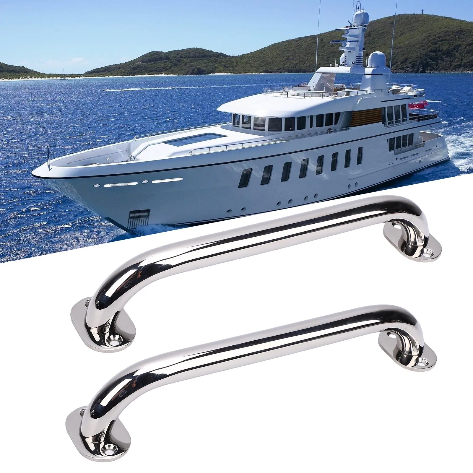 2 قطعة مقابض القارب 12 بوصة الثقيلة مصقول قارب من الفولاذ المقاوم للصدأ انتزاع مقبض السكك الحديدية مع شفة ومسمار لليخ