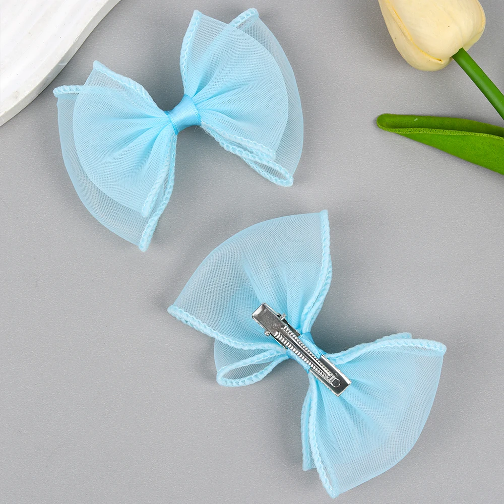 2Pcs Chiffon Bow Hair Clip Girls Bowknot Satin Hairpin Barrettes Pink Ponytail Clip  Headwear Hair Accessories Kids Gifts