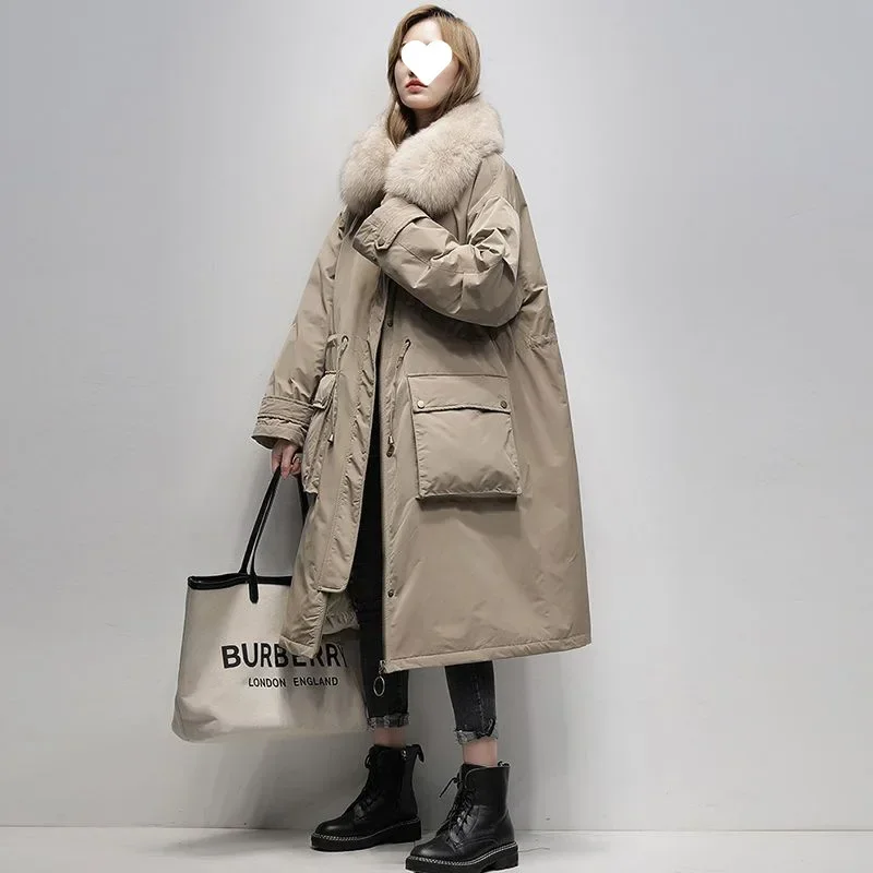 Women's Medium-length 2024 Winter New Style Korean Loose Fit Fashionable Long Sleeve Thickened White Duck Down Coat