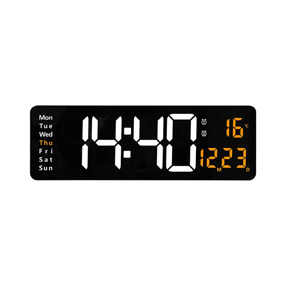 16-Inch LED Digital Display Wall Clock Temperature and Humidity Display European Wall Clock Timer Countdown Timer Orange