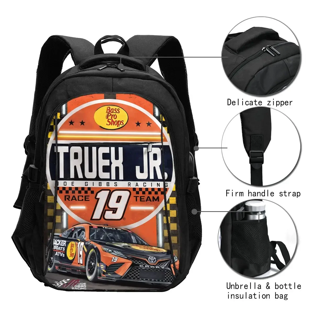 Sac à dos de voyage pour ordinateur portable Martin Truex Jr 19, sac à dos d'affaires résistant à l'eau avec port de chargement USB, sac d'université pour hommes et femmes