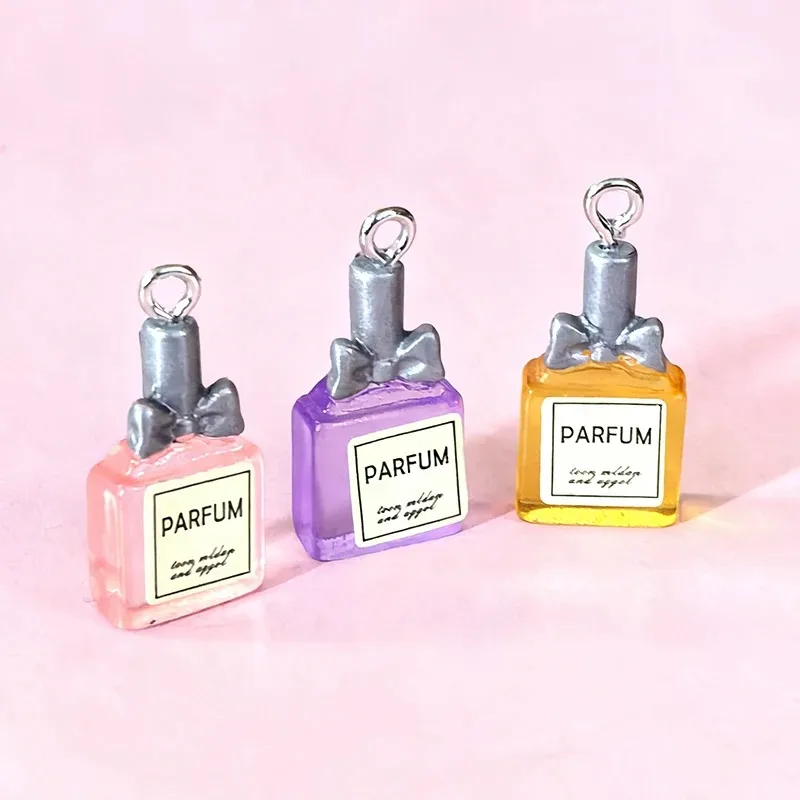 10 piezas de dijes de resina con forma de botella de perfume para el Día de San Valentín, decoración de regalo de amor en miniatura, para bricolaje, pendientes, cadenas para teléfono, pequeños colgantes y fabricación de joyas