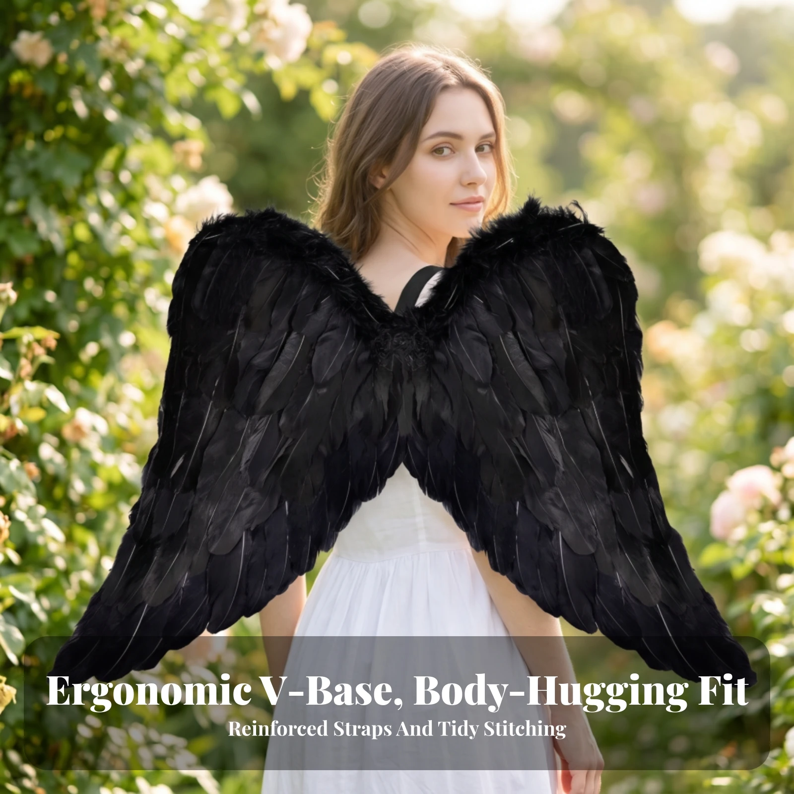 Angel Wings Realistic Feathered Wings Costume Accessory Lightweight Layered for Dress-up, Stage Performance