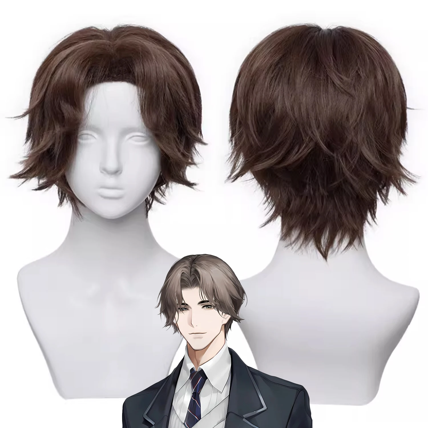 

Cosplay Wig Beyond the World Anime Wig Yi Yu Brown Anime Game Role-Play Wig Short Male Middle part Anime Synthetic Wig