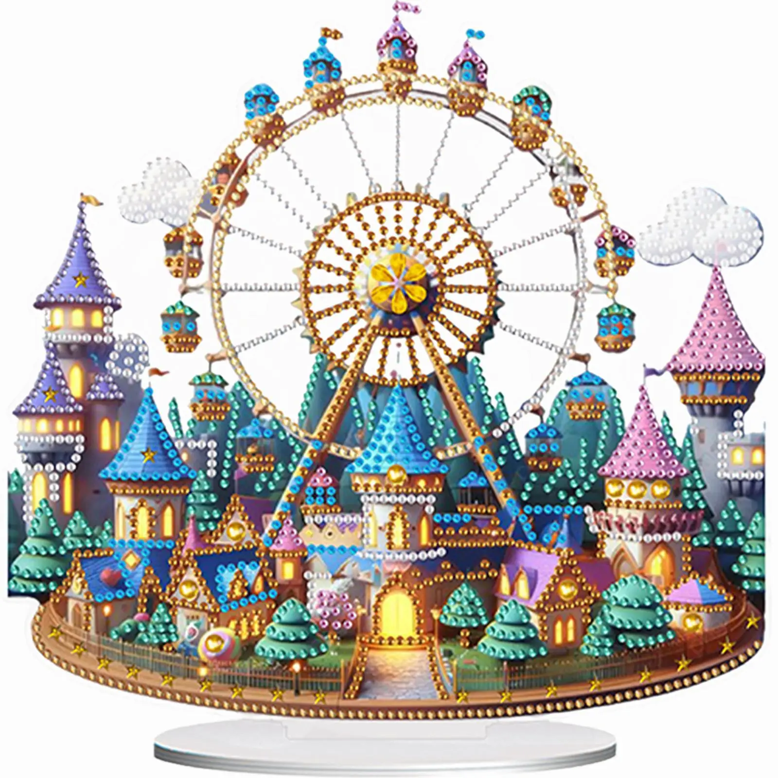 

Acrylic Special Shaped Castle Ferris Wheel Diamond Painting Desktop Ornaments Kit Diamond Painting Desktop Decorations for Home