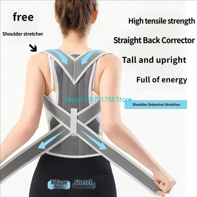 K0EF Adjustable Upper Back Wrap with Open Sections, Waist Support Belt Shoulder Brace for Desk Tasks, Reading and Daily Walking