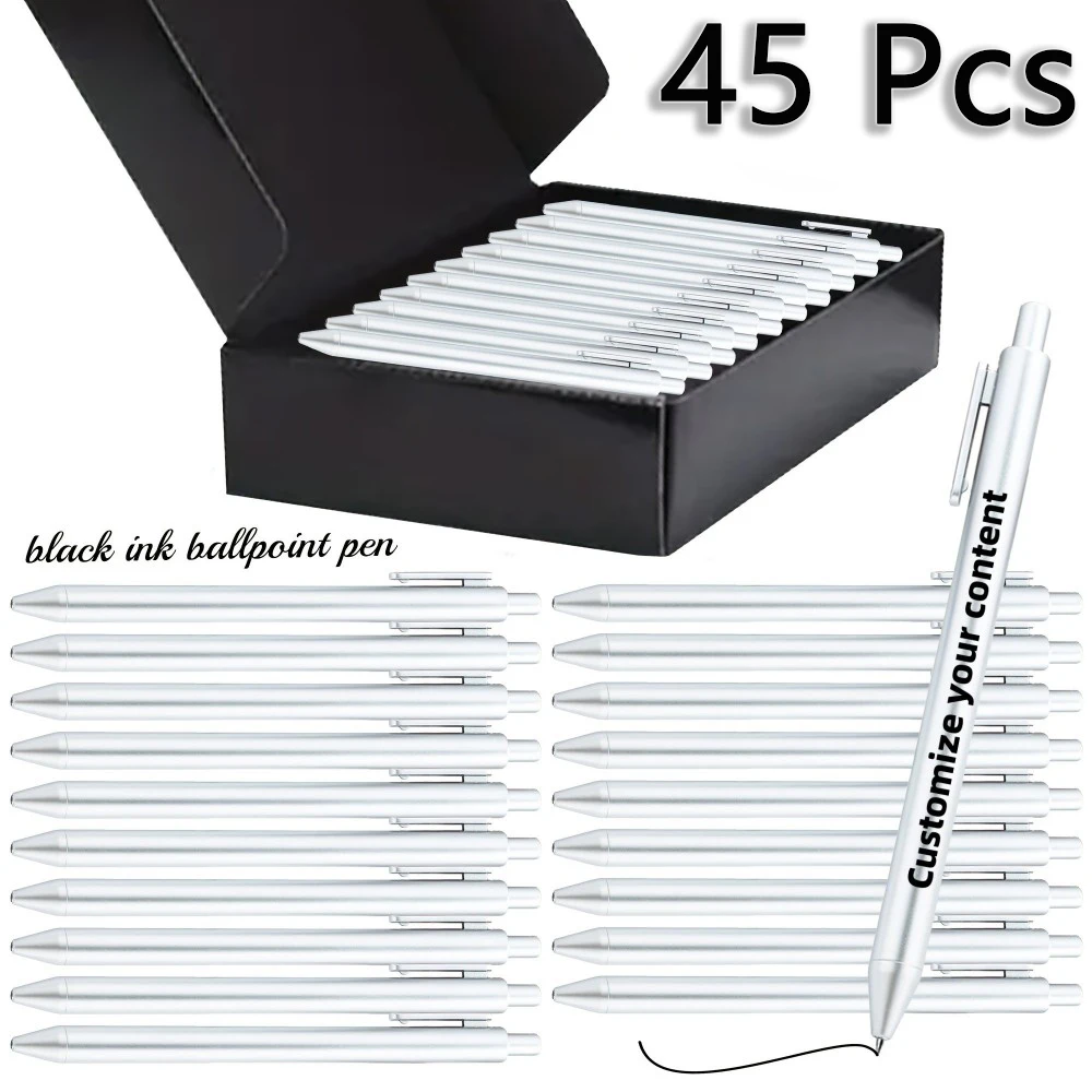 Custom 45pcs Luxury Ballpoint Pen Set with Black Gift Box Retractable Black Ink Laser-Engraved Text, Smooth Writing Pen 10/45pcs