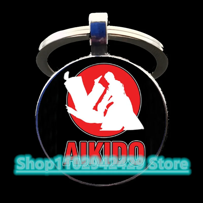 New judo karate taekwondo round glass keychain DIY handmade decorative gift keychain for male and female sports fans.