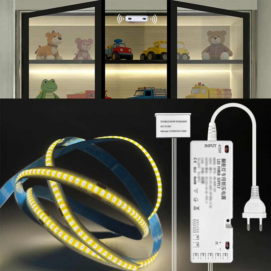 1-6-個-cob-led-ストリップライトスマートダブルドアセンサー-dc-24v-アンダーキャビネットライト-eu-us-au-uk-プラグクローゼットワードローブ照明用