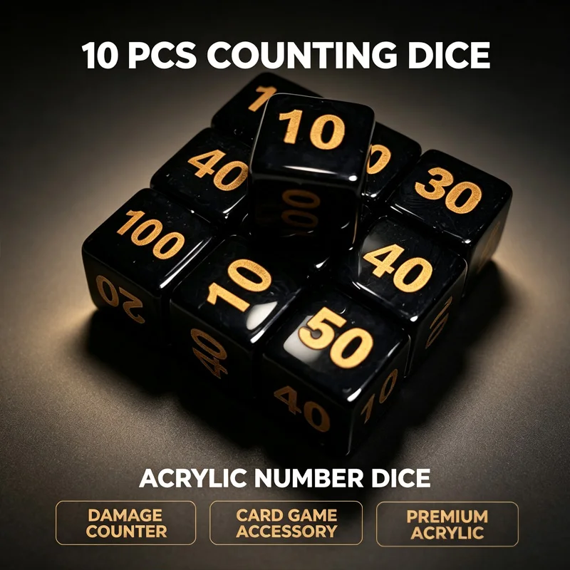 10PCS PTCG Counting Dice Acrylic Number Dice Damage Counter Accessories for Trading Card Game Players