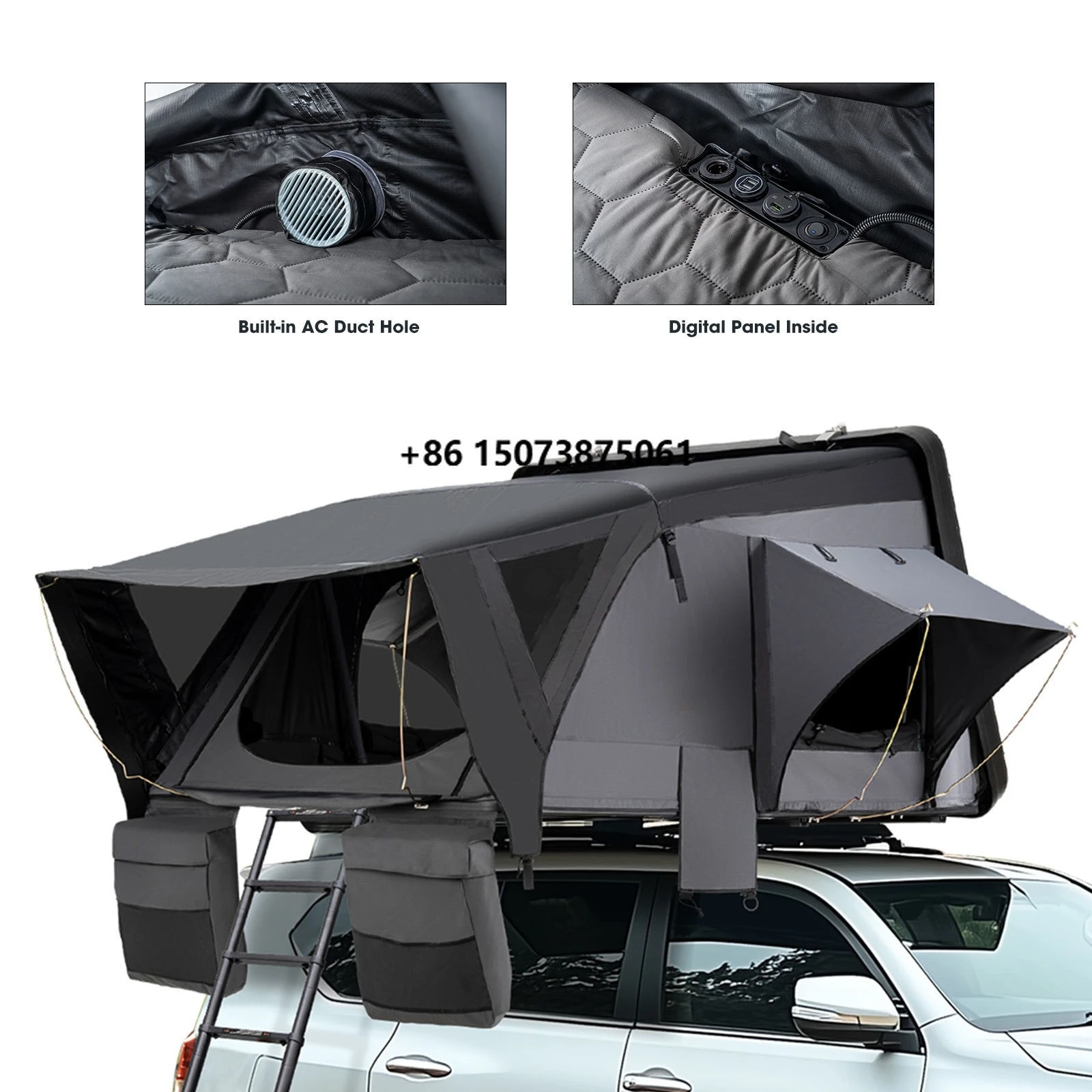 SAN HIMA Hard Shell Rooftop Tent Slimline ABS Lightweight Family Camping Tent with Stargazer Window USB Charging for SUV
