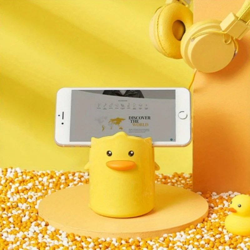 노란색 오리 책상 정리함 - 펜용 사무실 및 학교 용품 보관함 - 재미있는 작업 공간 장식 |   놀이스러운 디자인 |   장식용 수납