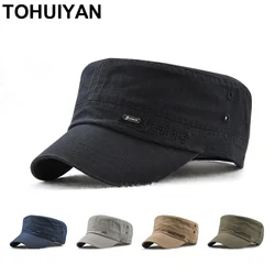 Classic Washed Cotton Military Cap Men Vintage Gorra Army Hat Casual Autumn Flat Top Caps Women Adjustable Cadet Hats Chapeau