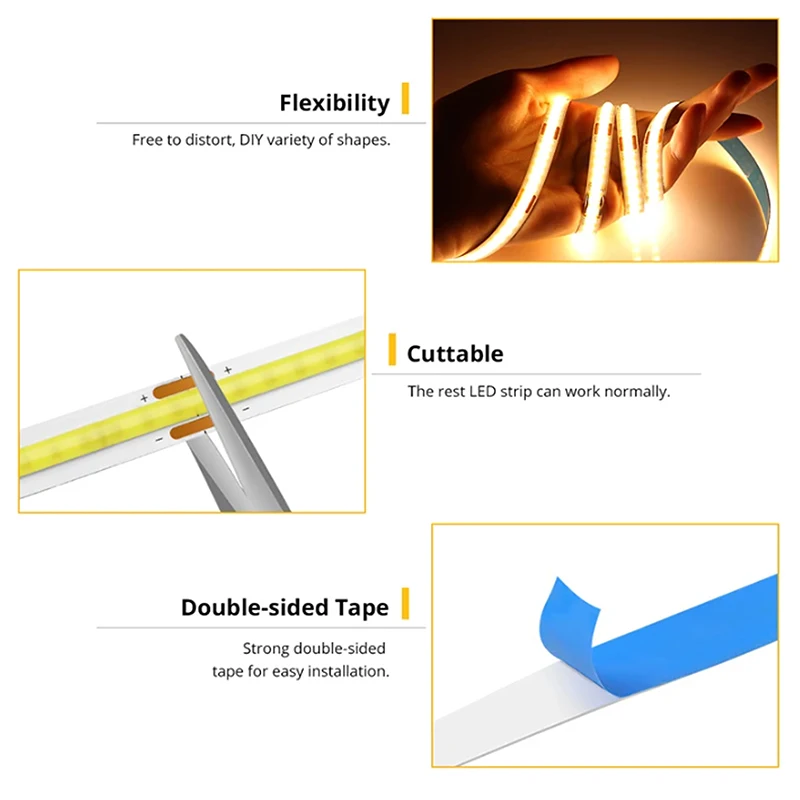 1-5M USB Power COB LED Strip Light Touch Switch Dimmable For Indoor Lighting Living Room Bedroom Wardrobe TV Background Kitchen