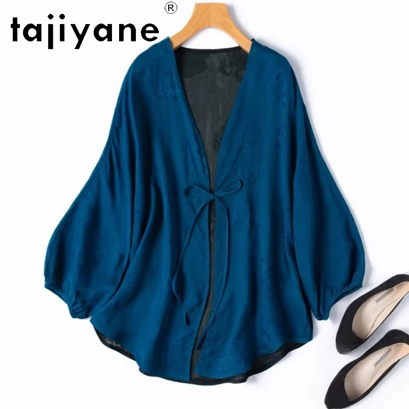 

TAJIYANE 100% Шелковая блузка из тутового шелка высокого качества, рубашка Xiangyun Sha, женская рубашка с рукавами-фонариками, весенний шелковый кардиган, женская одежда 2026