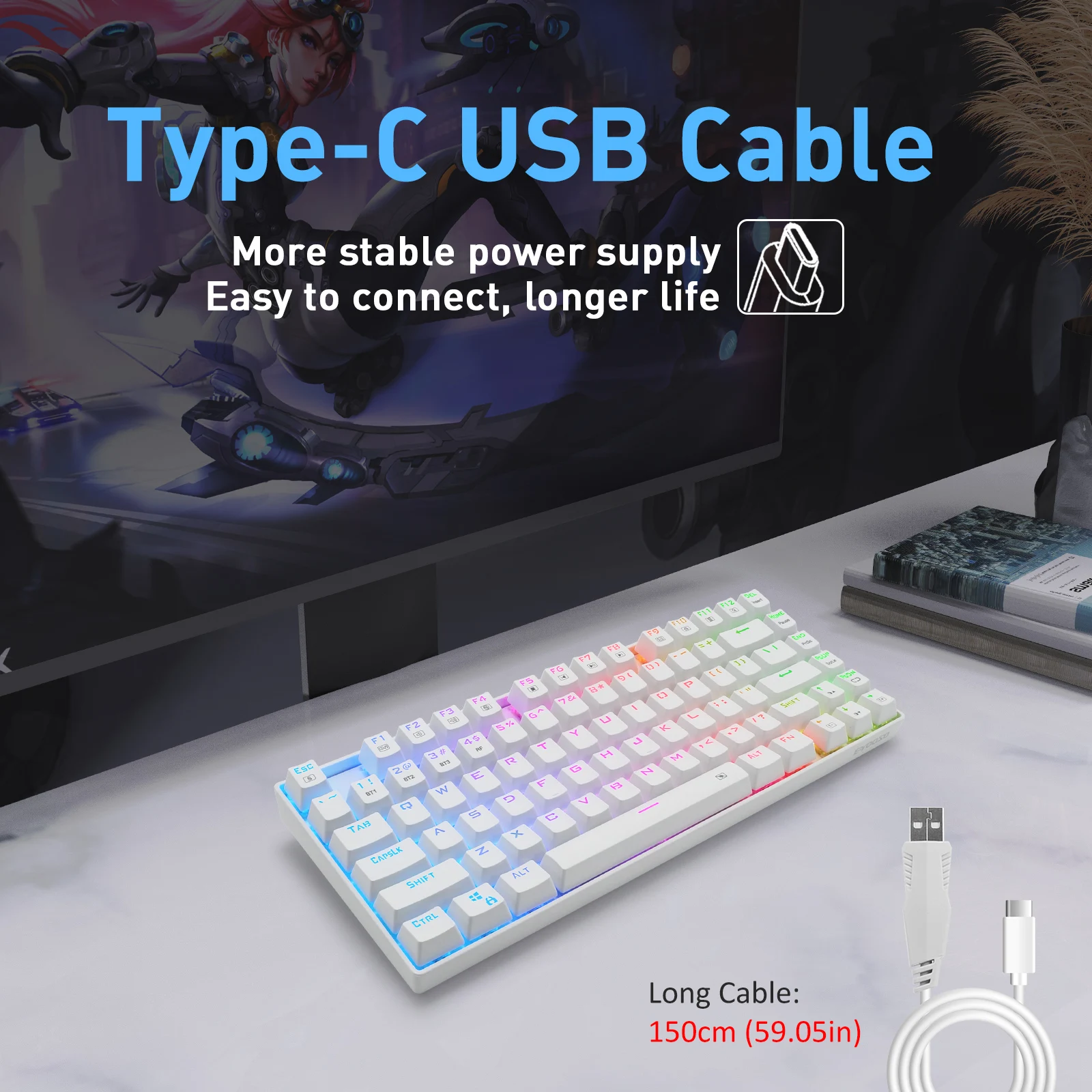 Huo ji Z-88 rgb suporte usb bluetooth sem fio usb 2.4g 3 modo teclado mecânico do jogo 81 teclas para computador portátil computador pc gamer