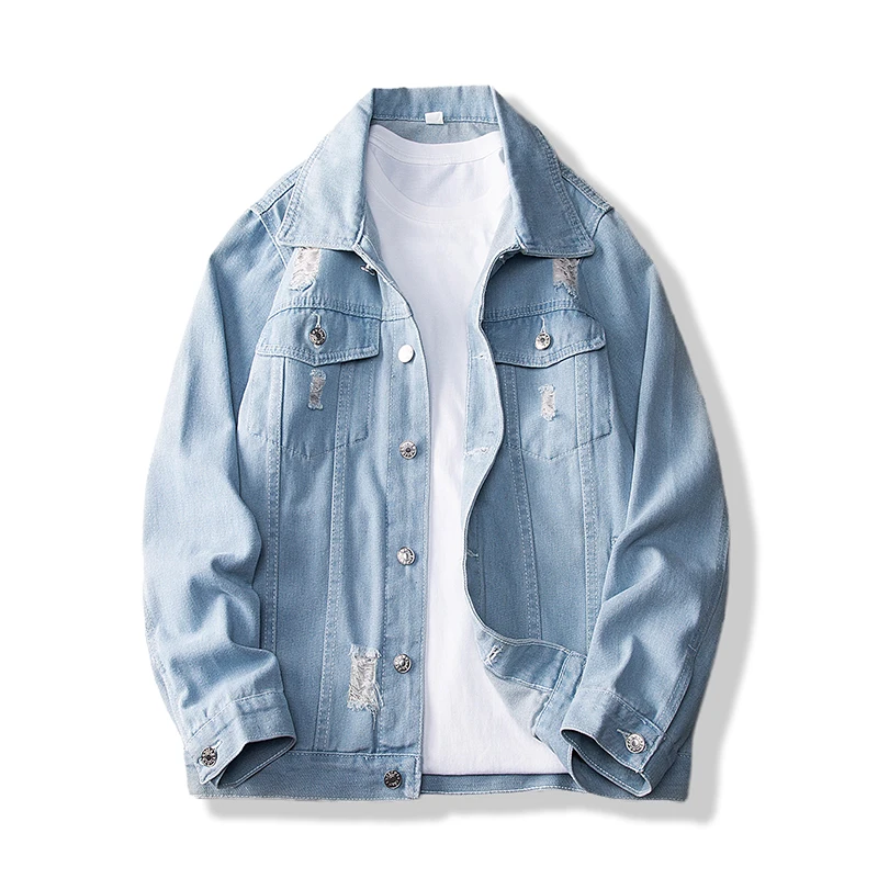 

New Hole Breaking Trendy Brand Fashionable Loose Top Versatile Lapel Casual Denim Jacket For Men