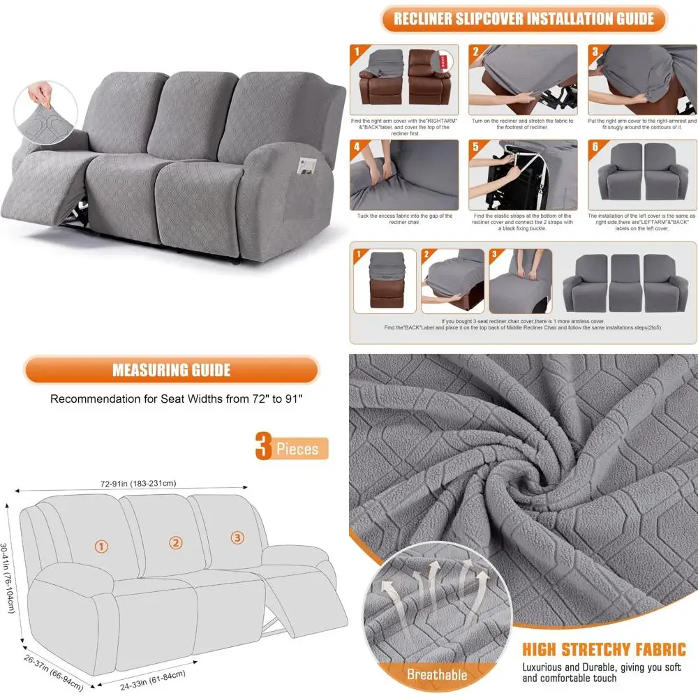 

Эластичный набор чехлов для дивана с откидной спинкой из 3 предметов с карманами, моющиеся чехлы для диванов для 3-местного кресла, мягкая и удобная креслень