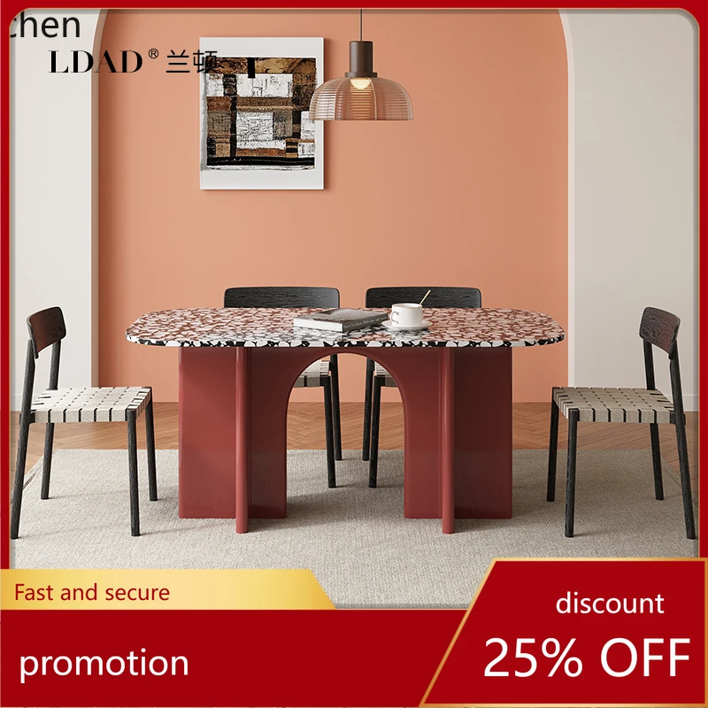 

ZMLModern simple terrazzo rock slab dining table and chair combination household small apartment rectangular