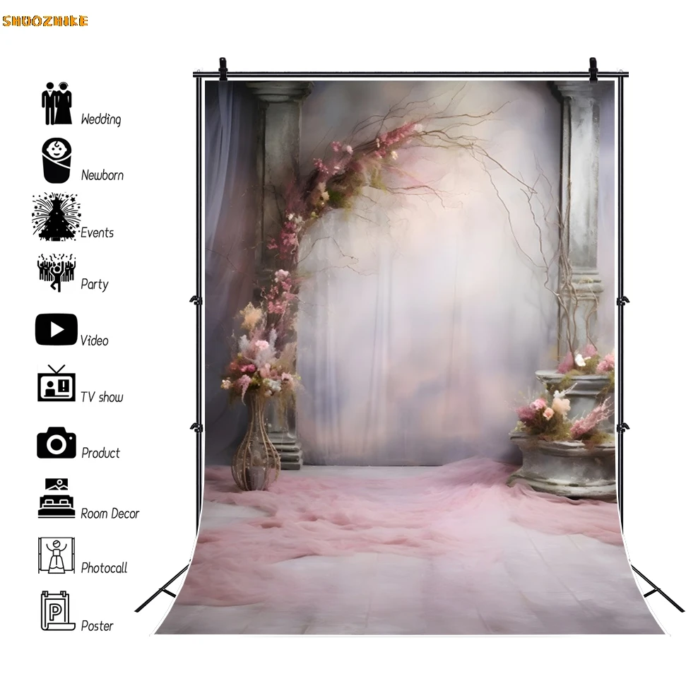 Boho Style Wedding Portrait Photography Backdrop Flowers Window Curtain Bridal Shower Birthday Party Photo Background Props