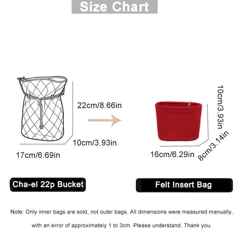 EverToner Soft Felt Liner Insert for Cha-el 22p Bucket Bag Structures the Bag Organizes Belongings Protection