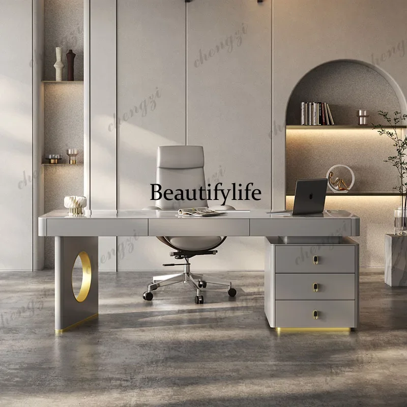 B573 Lacquered Light Luxury Office Desks High-end Rock Plate Design Sense Office Desks Modern Simple Furniture Escritorio