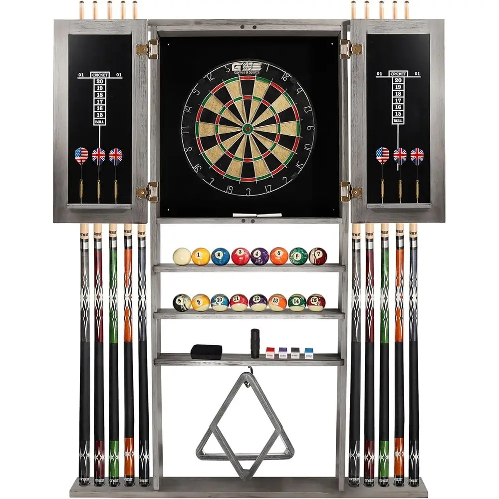 

Billiards Pool Cue Holder & Dartboard Set with Scorer